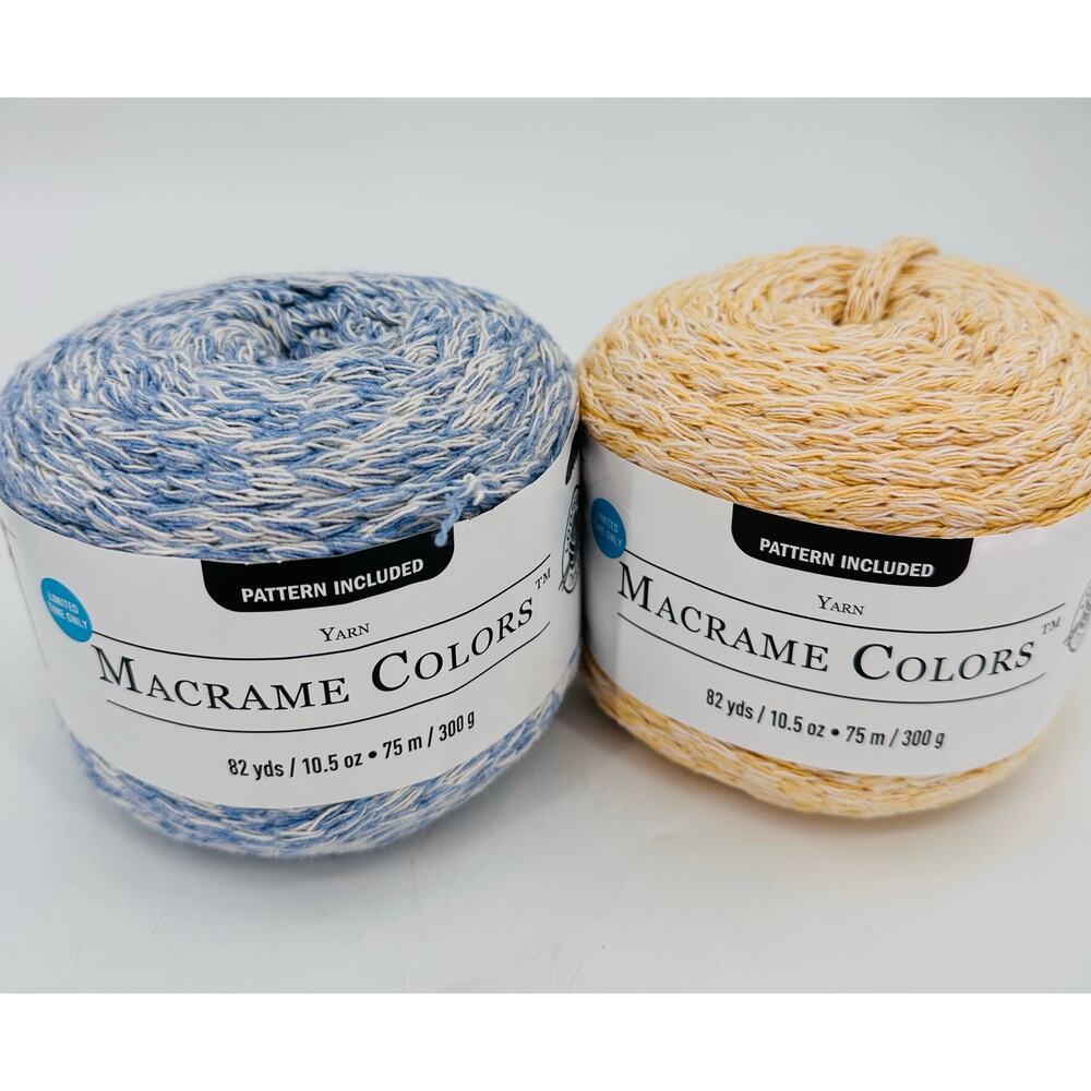 2 Macrame Colors Yarn by Loops and Threads Cornflower Blue Marl Yellow Marl